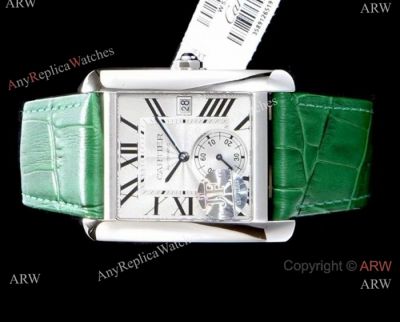 Swiss Grade Cartier Tank 1904MC Mens Watches SS Green Strap